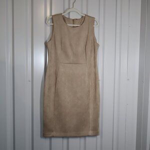 Calvin Klein Womens Faux Suede Sleeveless Sheath Dress Beige Size 14 NWT Stretch